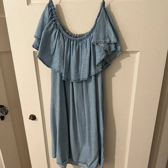 Zara light denim off the shoulder minidress - size S - Picture 1 of 2